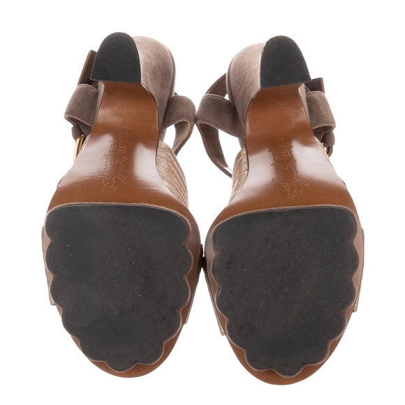 Marni Heels Brown Suede Metallic Gold Slingback Peep Toe size 37 or 7 - Picture 5 of 5